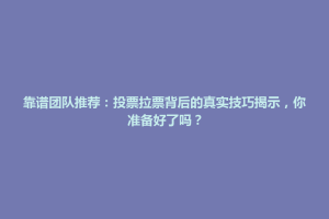 黔西县靠谱团队推荐：投票拉票背后的真实技巧揭示，你准备好了吗？