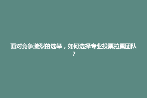 乐至县面对竞争激烈的选举，如何选择专业投票拉票团队？